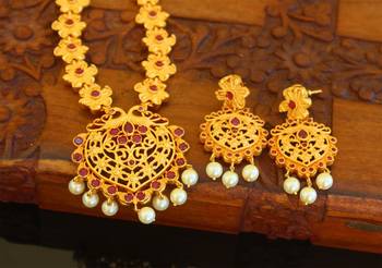Designer matte finish peacock pendant necklace set 2