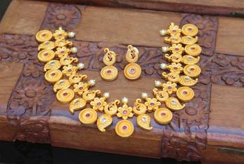 Designer matte finish peacock necklace set 2