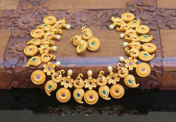 Designer matte finish peacock necklace set 1