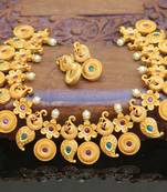 Designer matte finish peacock necklace set