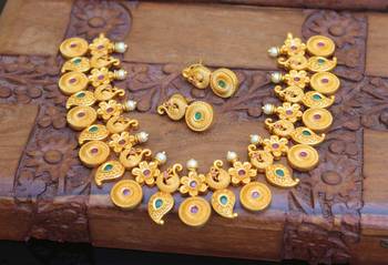 Designer matte finish peacock necklace set 2