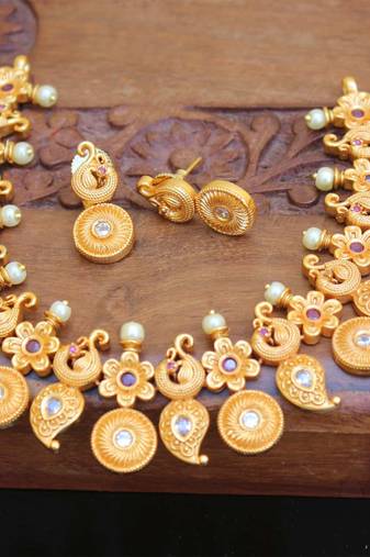 Designer matte finish peacock necklace set