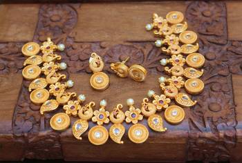 Designer matte finish peacock necklace set 2