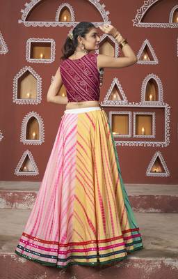 MULTICOLOR THREAD EMBROIDERED WITH MIRROR POLY SILK TRADITIONAL NAVRATRI PARTY FESTIVAL STITCHED LEHENGA CHOLI JACKET 5