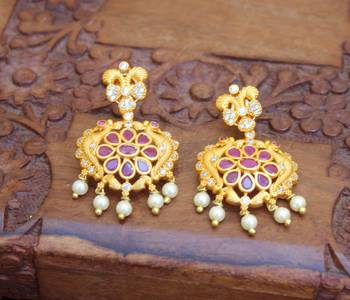 Designer matte finish ruby peacock pendant long necklace set 3