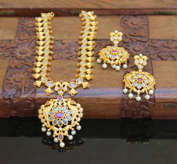 Designer matte finish cz peacock necklace set 1