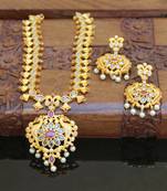 Designer matte finish cz peacock necklace set