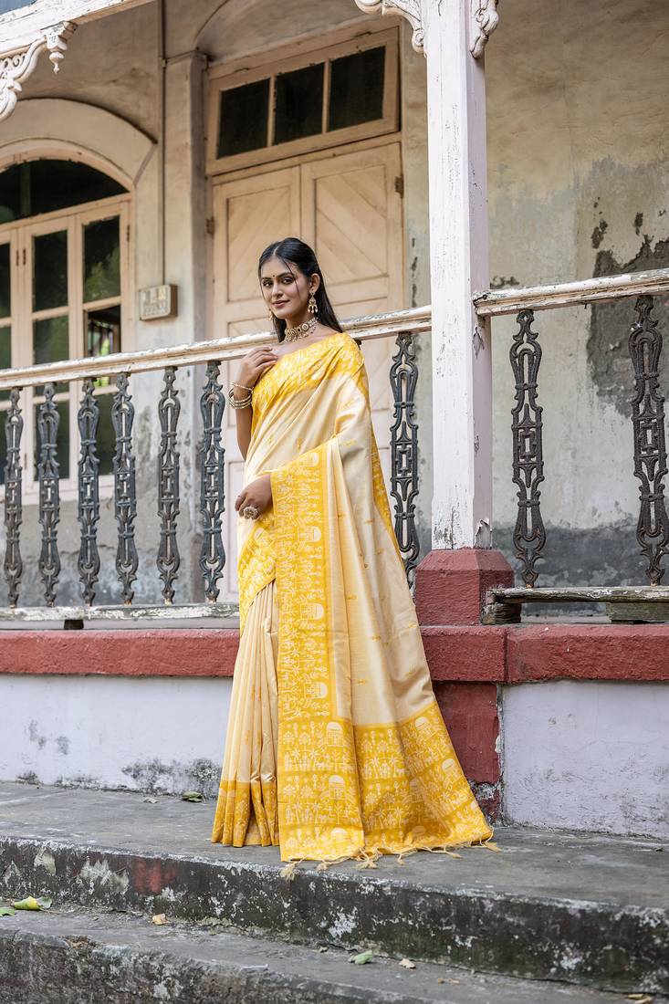 Yellow Raw Silk Rich Designer Pallu & Designer Border Saree With Blouse For Women