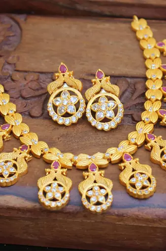 Designer matte finish peacock necklace set