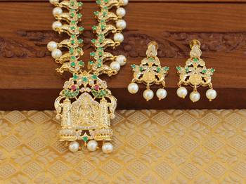 Designer gold plated temple necklace set 2