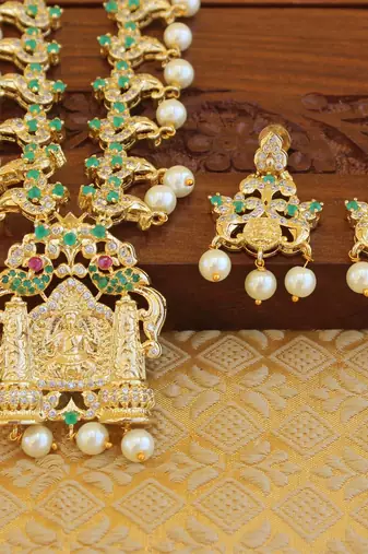 Designer gold plated temple necklace set