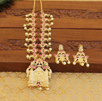 Designer gold plated temple necklace set 1