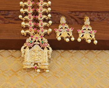 Designer gold plated temple necklace set 2
