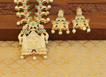 Designer gold plated temple necklace set 2