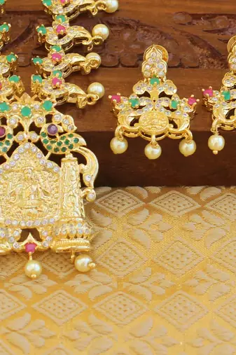 Designer gold plated temple necklace set