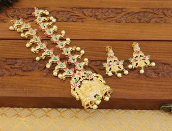 Designer gold plated temple necklace set 1