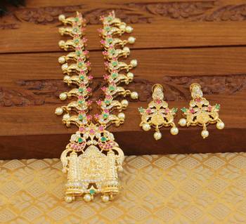 Designer gold plated temple necklace set 2