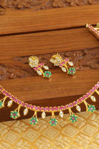 Designer gold plated cz necklace set
