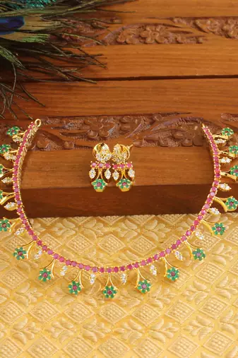 Designer gold plated cz necklace set