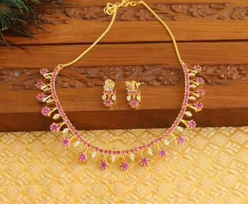Designer gold plated cz necklace set 1
