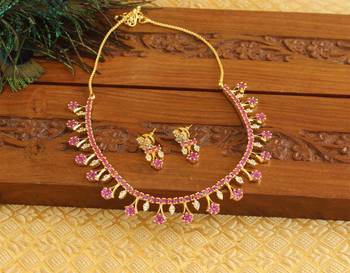 Designer gold plated cz necklace set 2