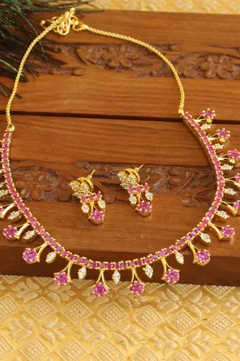 Designer gold plated cz necklace set