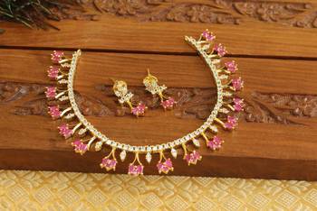 Designer gold plated cz necklace set 2