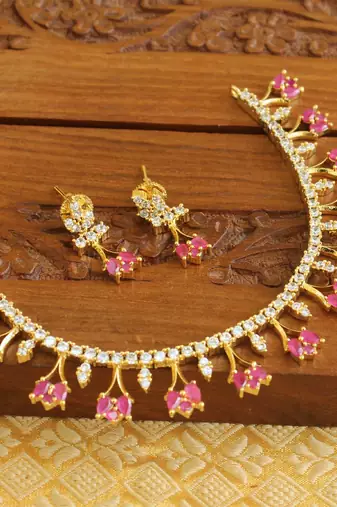 Designer gold plated cz necklace set