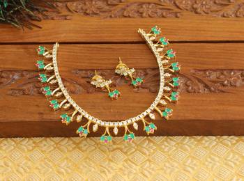 Designer gold plated cz necklace set 2