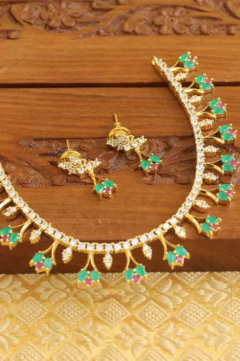 Designer gold plated cz necklace set