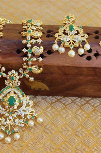 Designer gold plated cz mango necklace set