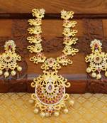 Designer gold plated cz peacock necklace set