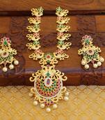 Designer gold plated cz peacock necklace set