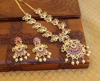 Designer gold plated cz peacock necklace set 1