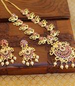 Designer gold plated cz peacock necklace set