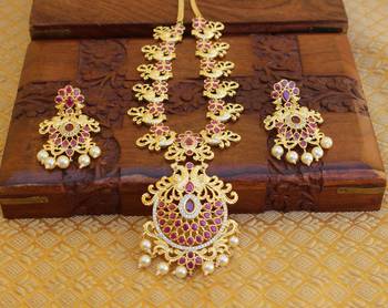 Designer gold plated cz peacock necklace set 2