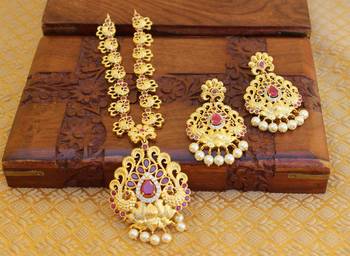 Designer gold plated peacock necklace set 1