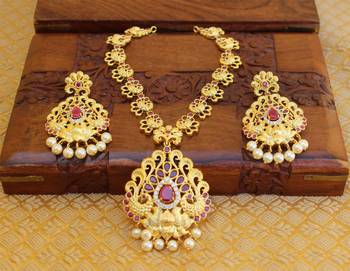 Designer gold plated peacock necklace set 2