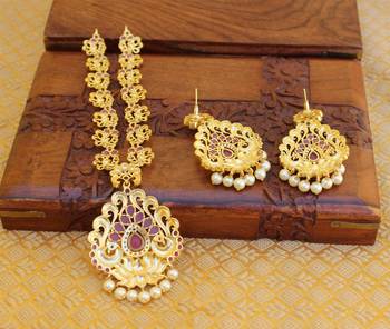 Designer gold plated peacock necklace set 3