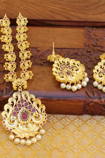 Designer gold plated peacock necklace set