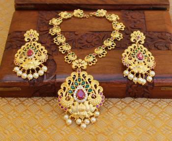 Designer gold plated peacock necklace set 2