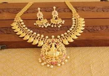 Designer gold plated cz temple necklace set 1