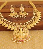 Designer gold plated cz temple necklace set