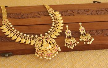 Designer gold plated cz temple necklace set 2