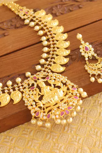 Designer gold plated cz temple necklace set