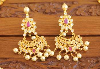 Designer gold plated cz temple necklace set 4