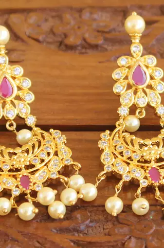 Designer gold plated cz temple necklace set