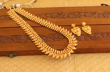 Designer matte finish mango long necklace set 1