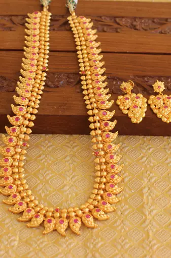 Designer matte finish mango long necklace set