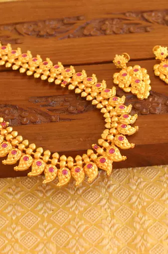Designer matte finish mango long necklace set